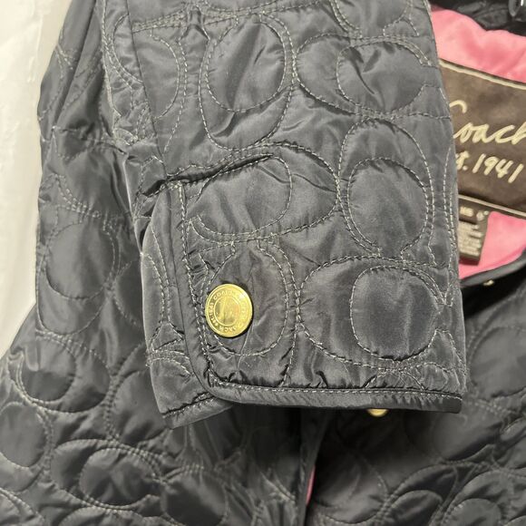 Coach Black Quilted Jacket  Signature Total Pattern Lined Size XS - Picture 7 of 11
